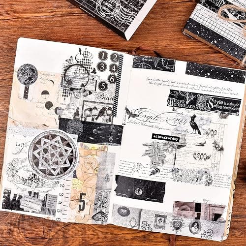 DAPUTOU 20 Rolls Vintage Washi Tape Set,Wide Floral Stamp Letter Old Newspaper Antique Retro Decorative Masking Tape Sets for Scrapbook, Craft,Kids, Scrapbooking Supplies (Black) thumbnail 4