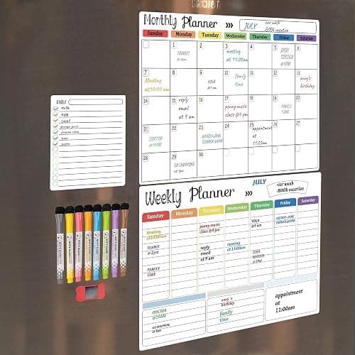 Hivillexun Magnetic Dry Erase Calendar Whiteboard Set (3-Pack) for Fridge, Wall, and Refrigerator Organization – Monthly, Weekly, and Daily Planners with 8 Markers and Eraser thumbnail 8