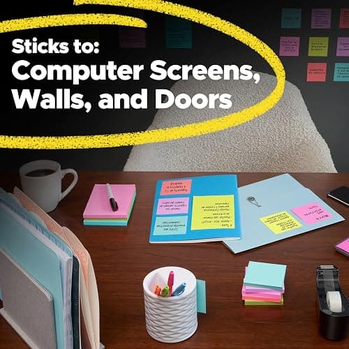 Post-it Super Sticky Notes, 3 x 3 in, Assorted Brights, 15 Pads | School Supplies and Oﬃce Supplies, 2X the Sticking Power thumbnail 7