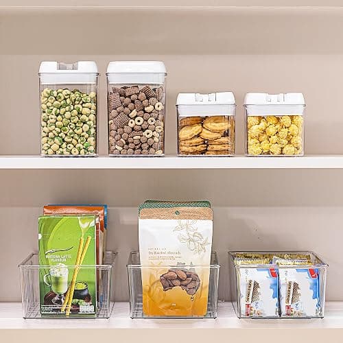 Vtopmart 6 Pack Food Storage Organizer Bins, Clear Plastic Bins for Pantry, Kitchen, Fridge, Cabinet Organization and Storage, 4 Compartment Holder Packets, Snacks, Pouches, Spice Packets thumbnail 2