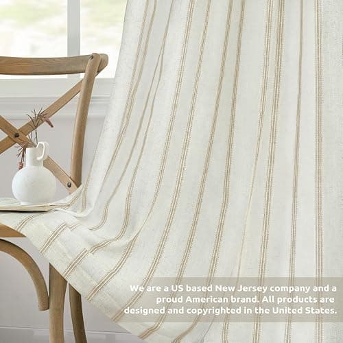 DriftAway Farmhouse Linen Blend Blackout Curtains 84 Inches Long for Bedroom Vertical Striped Printed Linen Curtains Thermal Insulated Lined Treatments for Living Room 2 Panels W52 x L84 Camel Beige - Camel Beige - 52"W x 84"L (Pack of 2) thumbnail 7