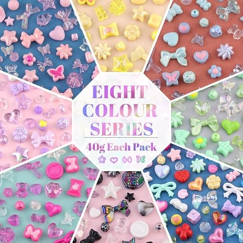 TINKRSTUFF Assorted 500-550PCS 8 Mixed Colors Acrylic Beads for Bracelet Making, Flower Bow Butterfly GummyBear Aesthetic Bracelet Bead,Cute Beads for Jewelry Making DIY Necklace Keychain Phone Charm thumbnail 3