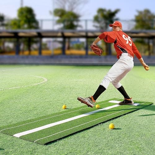 VEVOR 10x3ft Softball/Baseball Pitching Mat with Rubber Mound - Anti-Fade Turf & Anti-Slip Foam Backing, Portable Fastpitch Training Aid for Indoor/Outdoor Practice (Red/Green) thumbnail 9
