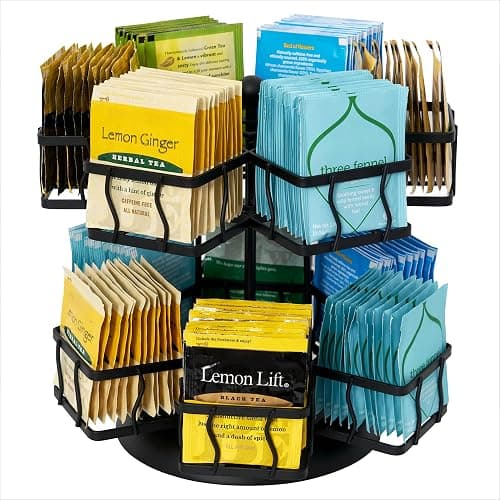 NHZ Tea Bag Organizer - Spinning Carousel Holder With 12 Compartments, Up to 140 Tea Bags Storage, Black Powder Coated Stainless Steel - Image 1