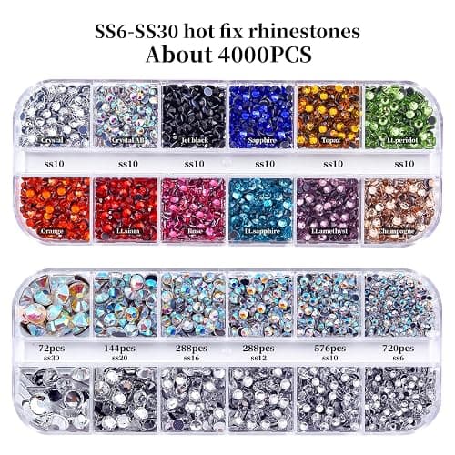 BLINGINBOX Hotfix Rhinestone Setter, Hot Fix Applicator Tool Bedazzler Kit with Rhinestones, Kit, Hot Fixed Wand for Clothes Clothing Fabric Crafts, 4000 Pcs, AB Crystal, Clear,7 Gems Sizes thumbnail 3