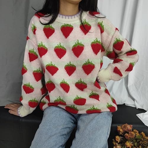 Womens Knitted Orange Sweater Casual Loose Long Sleeve Pullover Sweater Tops thumbnail 3