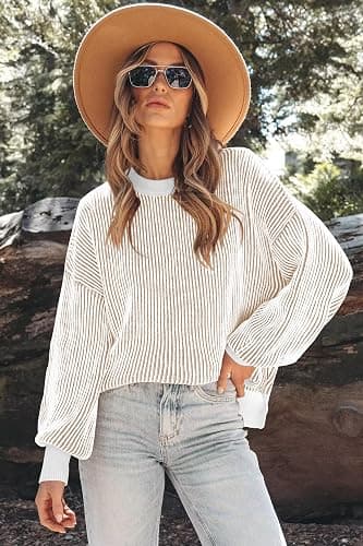 Womens Sweaters Fall 2025 Clothes Oversized Long Sleeve Colorblock Striped Knit Pullover Tops Casual Winter Trendy Outfits thumbnail 2