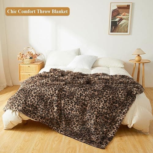 XeGe Fluffy Faux Fur Cheetah Print Throw, Soft Plush Fuzzy Leopard Print Lap Blanket, Luxury Shaggy Couch Throw Sofa Chair Bed Car, Vintage Decorative Farmhouse Furry Blanket, Brown and Black, 50x60 thumbnail 7