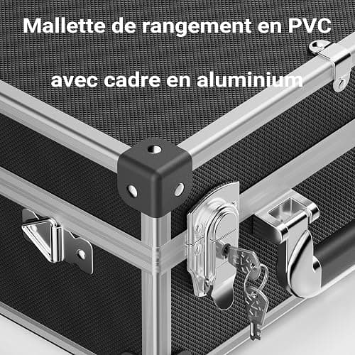 Mallette en PVC 32x23x16cm Verrouillable Bords renforcés Cadre en Aluminium Valise de rangement Outils DVD Box thumbnail 4