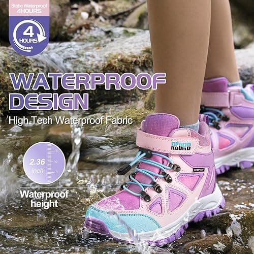 R CORD Kids Hiking Boots Drawstring Closure Girls Hiking Boots Waterproof Durable TPR Traction Outsole Anti-Skid Athletic Outdoor Boots thumbnail 2