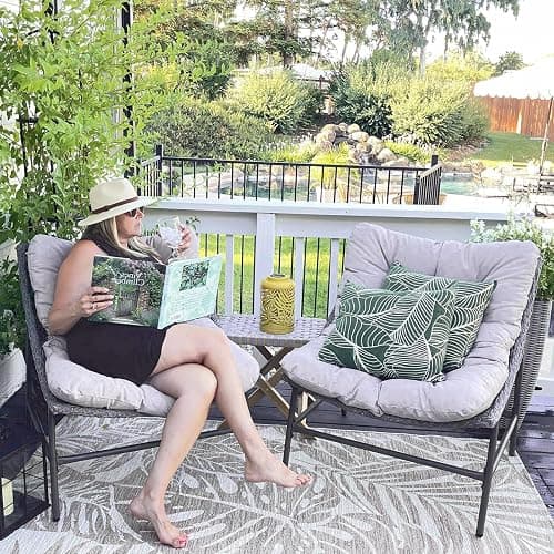 PHI VILLA Outdoor Papasan Chairs Set of 2, Oversized Scoop Wicker Chairs with Cushions & Steel Frame, Double Comfy Conversation Reading Furniture for Apartment Patio, Porch, Deck, Balcony thumbnail 6