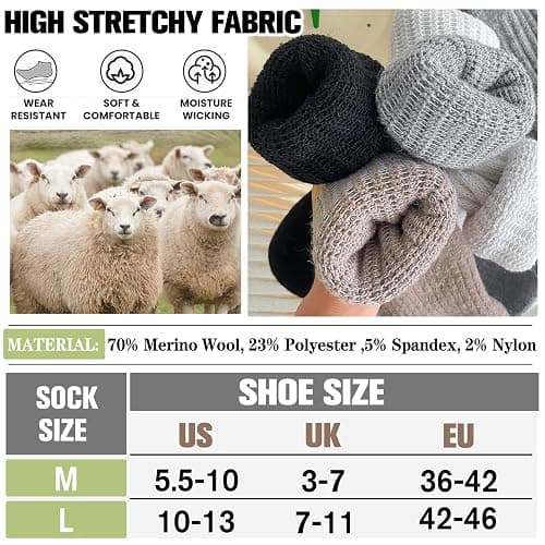 EBMORE Merino Wool Slouch Boot Socks Thermal Warm Winter Thick Scrunch Cozy Crew Socks for Women 4 Pairs thumbnail 6