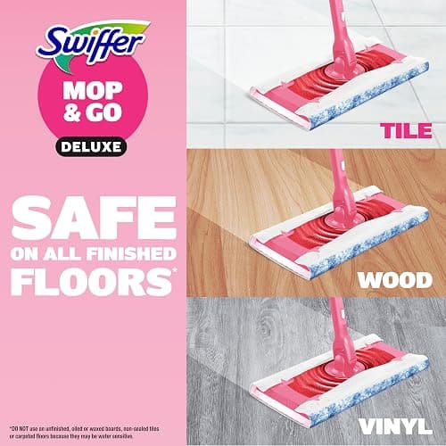 Swiffer Sweep and Mop Deluxe, Limited Edition Pink, 2-in-1 Floor Mopping and Sweeping Kit, Multi-Surface Kit for Floor Cleaning, Includes 1 Sweeper, 5 Heavy Duty Dry Cloths, 3 Heavy Duty Wet Cloths thumbnail 7