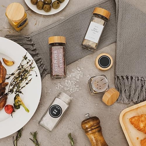 NETANY 24 Pcs Glass Spice Jars with Bamboo Lids, 4 oz Glass Jars with Minimalist Farmhouse Spice Labels Stickers, Collapsible Funnel, Seasoning Storage Bottles for Spice Rack, Cabinet, Drawer thumbnail 5