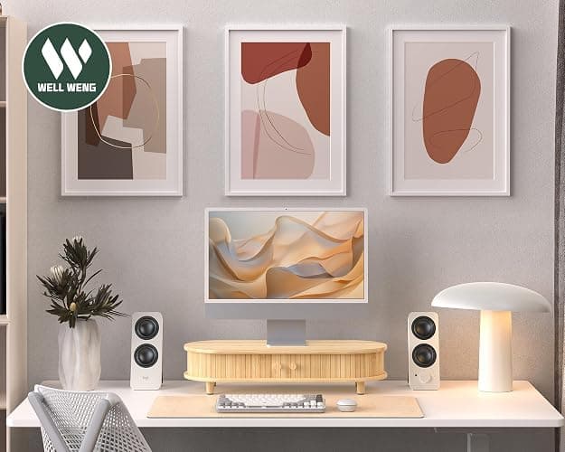 WELL WENG Bamboo Monitor Stand with Storage, Curved Computer Laptop Stand Desk Shelf Organizer with Sliding Doors (25 inch) thumbnail 7