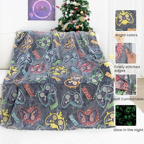OHOIT Gamer Gifts for Teen Boys Kids Gaming Controller Toys - Glow in The Dark Blanket Gamepad Gifts for 2 4 6 8 10 11 Year Old Boys - Game Room Decor for Men Son Boyfriend Birthday Christmas 50"x60" thumbnail 4