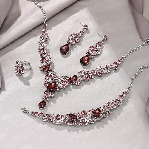 EVER FAITH Rhinestone Crystal Bridal Floral Wave Teardrop Necklace Earrings Set thumbnail 4