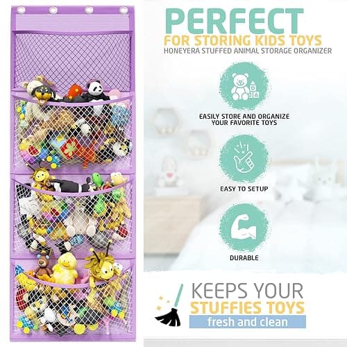 Honeyera Plush Storage (Patent Pending) - Plush Hammock Net Over Door Organizer for Stuffies, Baby Accessories, Toy/Hammock Hanging Storage Big Girls Toddler Large Bag Animals (Purple) thumbnail 7