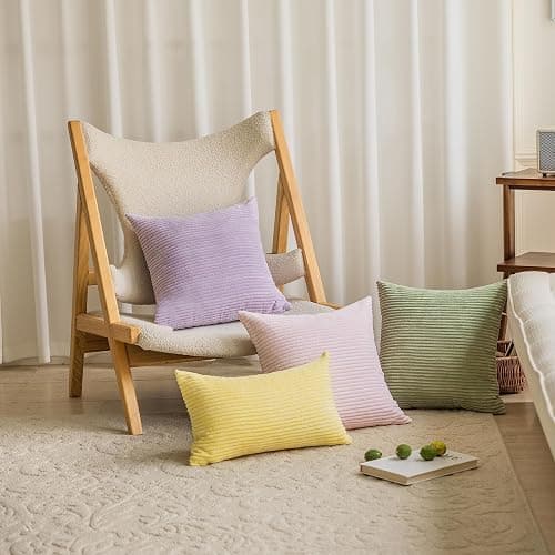 Home Brilliant Light Purple Pillow Covers 18x18 Set of 2 Striped Corduroy Throw Pillow Covers Cushion Covers for Office Couch Chair Bedroom, 18x18 Inch, Lavender thumbnail 3