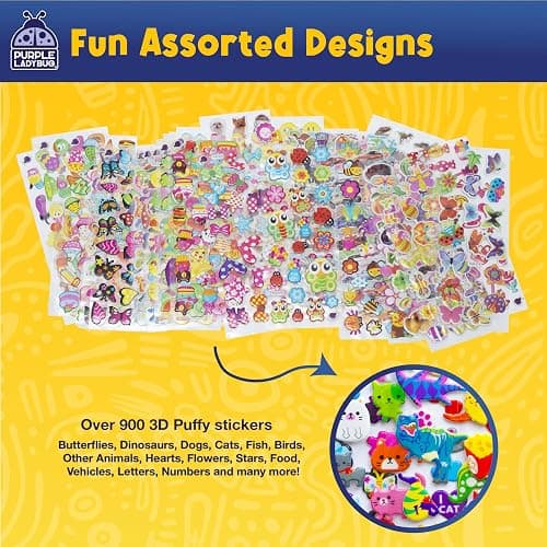 Purple Ladybug 3D Puffy Stickers for Kids - 40 Sheets, 950+ Foam Stickers for Toddler Girls & Boys, Classroom & Teachers Must Haves, Boredom Buster - Back to School Gift for Kindergarten Girls & Boys thumbnail 5