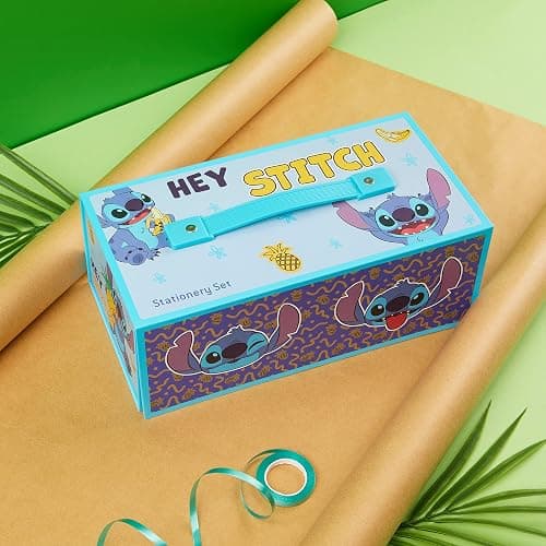 Disney Stitch Kids Colored Pencils Drawing Kit Art Set for Girls Boys Stationery with Notepad Crayons Markers Travel Case Gifts for Kids (Blue Stitch) - Blue thumbnail 2