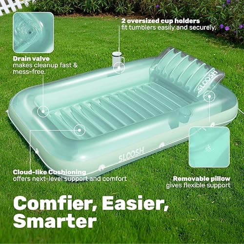Sloosh Inflatable Tanning Pool Lounge Float, Sun Tan Tub Adult Pool Floats Raft for Pool Sunbathing Suntan Blow up Pool Lounger Tanning Bed Floatie for Adults thumbnail 4