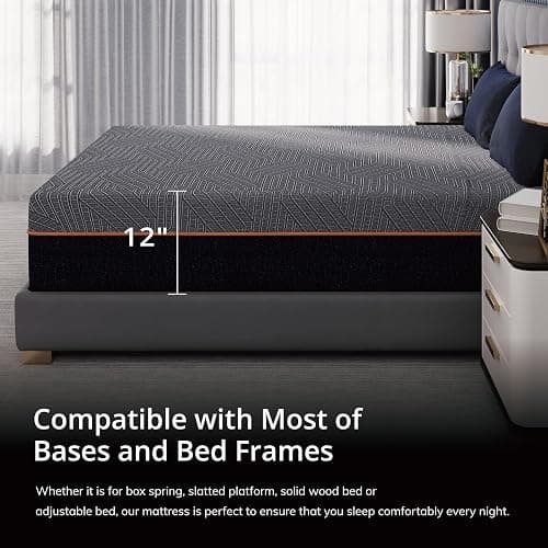 EGOHOME 12 Inch King Memory Foam Mattress for Back Pain, Cooling Copper Gel Bed in a Box, Foam Made in USA, CertiPUR-US Certified, Therapeutic Medium Firm, 76x80x12 Black thumbnail 7