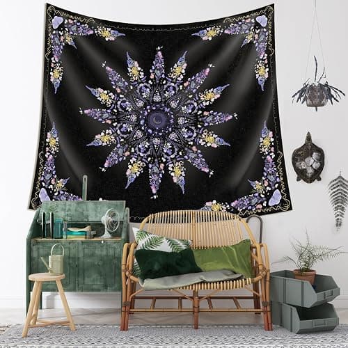 Damanse Floral Tapestry Wall Hanging Cute,Boho Wall Tapestry for Bedroom Aesthetic,Mandala Living Room Decor for Teen Girls (Purple, 47.2L x 34.8W) thumbnail 6
