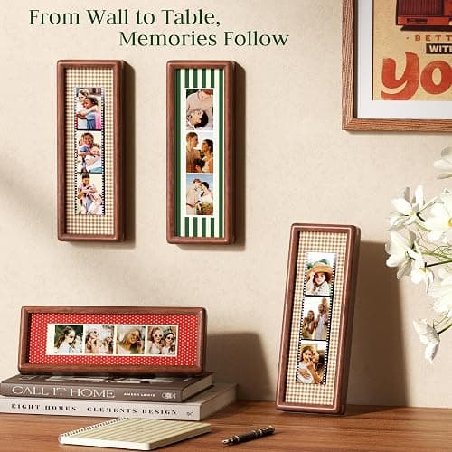 Janaden 2 PCS Photo Booth Frames with 3 Vintage Mats for Wall & Desktop | 11.3x3.5in Wood Photo Strip Frame, Photobooth Holder with Stand and Key Holder Hangers (Drilling Needed,Tool Not Included) thumbnail 6