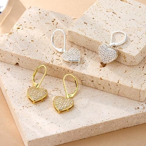 ALEXCRAFT 925 Sterling Silver Dangle Earrings, 14K Gold Plated Heart Waterdrop Earring for Women Trendy Hypoallergenic Leverback Earings Wedding Cubic Zirconia Dangle Earrings Jewelry for Women thumbnail 8