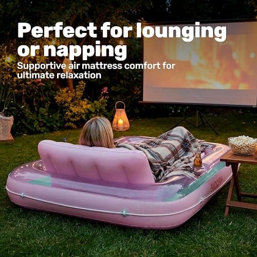 SLOOSH Inflatable Tanning Pool Lounger Float, 70" x 46" Pool Floats Adult with Pillow, 4 in 1 Suntan Tub Raft Floatie,Sunbathing Bed Lounge for Water Blow Up Ball Pit Party Gifts, L-Cyan Pink thumbnail 7