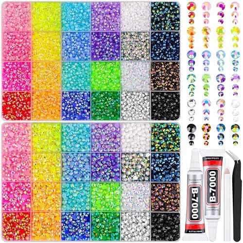 2 Boxes 3+4/5mm Jelly Rhinestones for Bedazzling, 22000Pcs Multicolor Flatback Resin Gems for Crafting, Bedazzler Kit with 2Pcs 10ml B7000 Jewelry Glue for DIY Crafts Book Fabric Decor Nail Art - Image 1