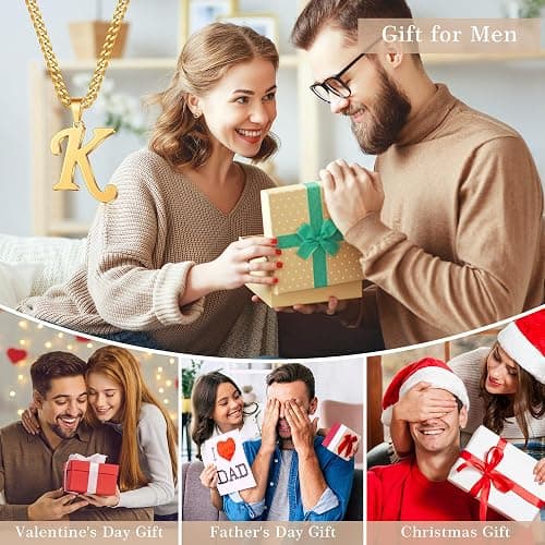 LUXEJEW Valentines Day Gifts for Him - Stainless Steel A-Z Initial Necklaces for Men Boys, Gold/Silver Cuban Link Chain Letter Pendant Necklace Jewelry Gifts 20+2 Inches thumbnail 3