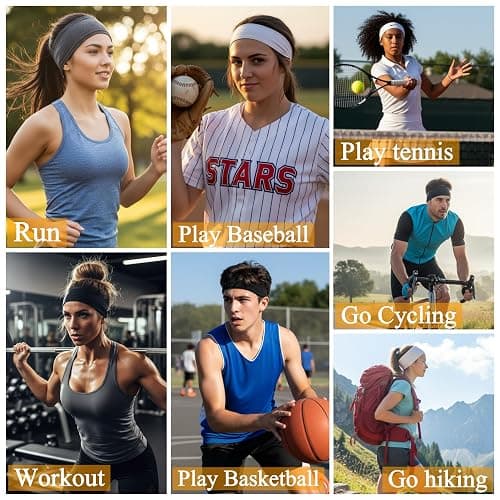Huachi Headbands for Women Non Slip 16 Pack Elastic Sports Hair Bands for Women, Soft Cotton Cloth Headband for Workout Yoga Fashion Hair Accessories, Black White Gray Trendy Head Bands thumbnail 7