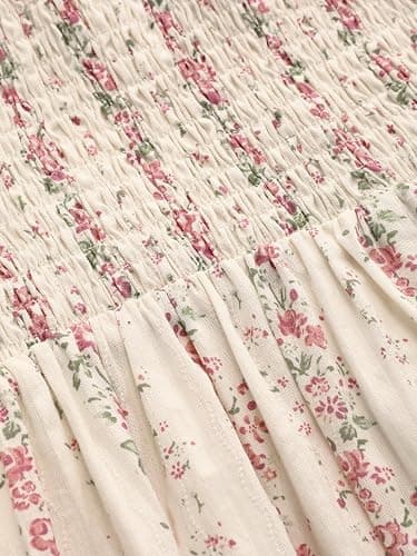 CIDER Summer Floral V Neck Maxi Dress Vacation Beach Sleeveless Cotton Shirred Mid Waist Dress thumbnail 5