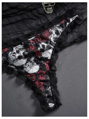 SOLY HUX Women's Gothic Lace Trim Thongs 3 Packs Funny Printed Panties Sexy Underwear thumbnail 3