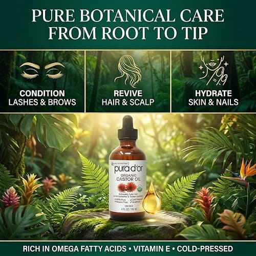 PURA D'OR ORGANIC Castor Oil Pure Cold-Pressed for Hair & Skin, 4oz thumbnail 4