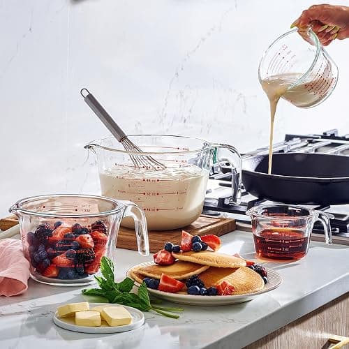 Le'raze Set of 3 Glass Measuring Cups with Measuring Spoons & Whisk - Kitchen Mixing Bowl Liquid Measure Cup, Glass Bakeware. 1 cup, 2 cup, 4 cup., Multi Size, Clear thumbnail 3