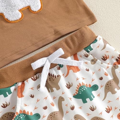 Onfmst Toddler Baby Boy Summer Clothes 0 6 12 18 24 Months Dinosuar Embroidery Outfit 2PCS Short Sleeve T-shirt Shorts Set thumbnail 7