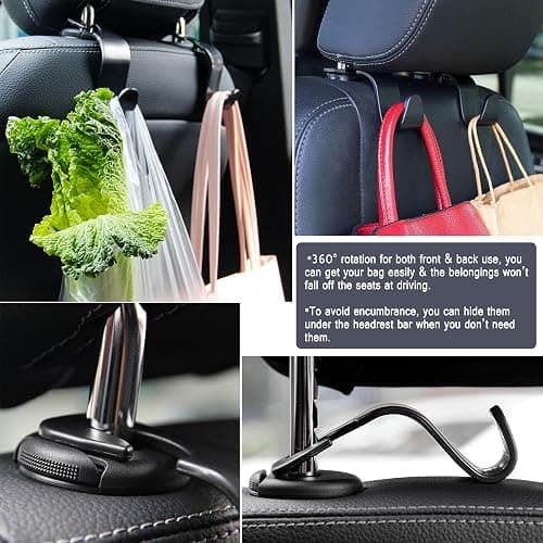 Amooca Car Seat Headrest Hook 4 Pack Hanger Storage Organizer Universal for Handbag Purse Coat fit Universal Vehicle Car Black S Type thumbnail 4