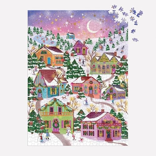 Galison Snowcap Village – 1000 Piece Foil Joy Laforme Jigsaw Puzzle Featuring Beautiful Artwork of Snowcapped Village During Christmas thumbnail 6