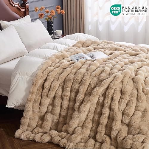 PLUUSHUU Faux Fur Throw Blanket for Couch, Fluffy Fuzzy Plush Bubble Blanket, Soft Warm Cozy Shaggy Rabbit Blanket, Luxury Decorative Gifts for Sofa Bedroom Living Room, 60x50inch (Naked Color) thumbnail 6