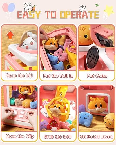 Rabbit Claw Machine for Kids, Mini Vending Machine with Game Coins & Music, Prize Dispenser Toys for Girls and Boys, Electronic Claw Game Machine for Party Birthdays, Includes 30 Mini Toys thumbnail 6