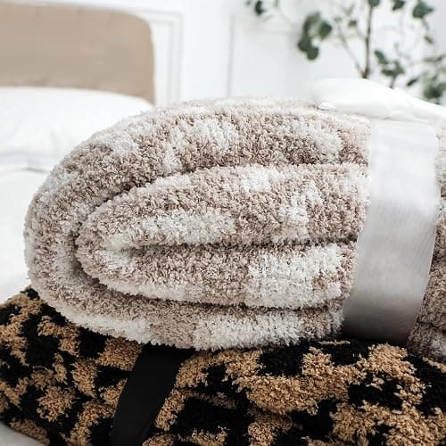 bearberry Fuzzy Leopard Knitted Throw Blanket Soft Cozy Warm Microfiber Blanket for Couch Sofa Bed Travel (Stone/Cream, 50"x60") thumbnail 6