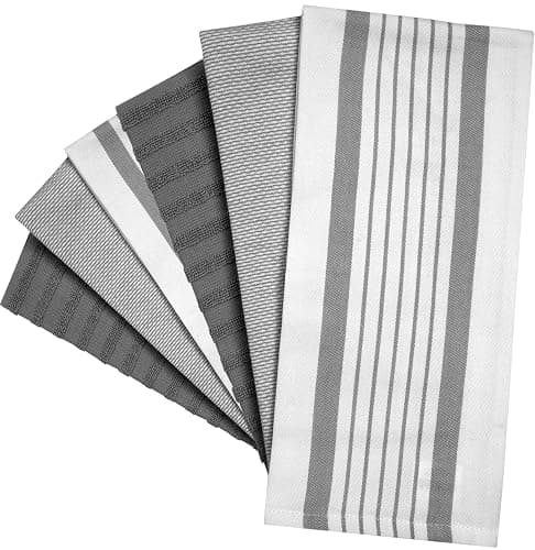 Premium Kitchen Towels (20”x 28”, 6 Pack) | Large Cotton Dish Towels | Flat & Terry Highly Absorbent Kitchen Linen Set with Hanging Loop | Grey Striped thumbnail 3