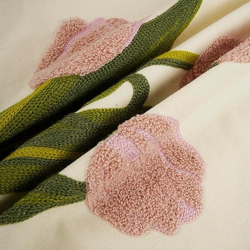 YOUR SMILE Pack of 2 Embroidered Decorative Throw Pillow Cover 18x18 Inch Farmhouse Floral Floor Pillowcase for Couch Living Room Sofa Bed,Pink Tulip thumbnail 4