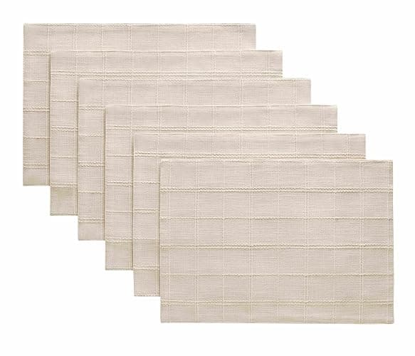 ZeeMart Linen Checked Placemats Set of 6, Plaid Embroidery Textured Table Mats, Double Layer Thick Farmhouse Rustic Place Mats for Kitchen Dining Table Home Decor, Beige 13x19 Inch thumbnail 7