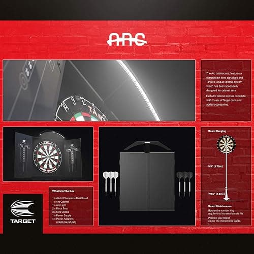 Target Darts Arc Dartboard Lighting System Home Cabinet Set - Includes World Champions Dartboard and 2 Sets of Darts, Black thumbnail 7