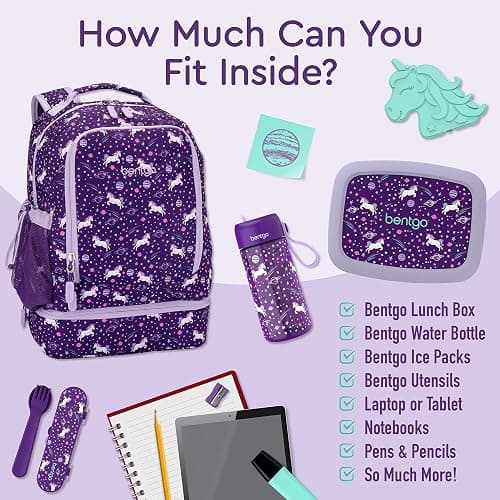 Bentgo Kids 2-in-1 Backpack & Insulated Lunch Bag - Durable 16” Backpack & Lunch Container in Unique Prints for School & Travel - Water Resistant, Padded & Large Compartments (Unicorn) thumbnail 4