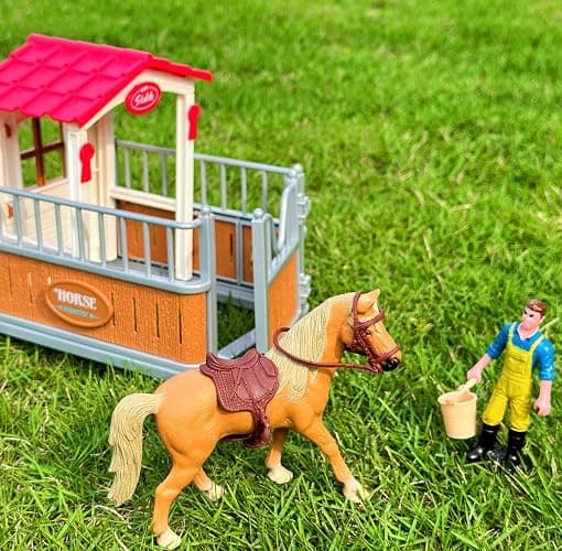 Peagrav Horse Stable Playset with Rider, Wash Area, Fence & Animal Figures - Gifts for Girls & Boys Aged 3-8 thumbnail 3